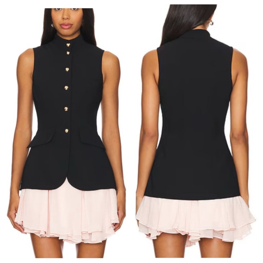 Amanda Uprichard Black Sleeveless Peplum Mini Dress with Blush Ruffle Hem